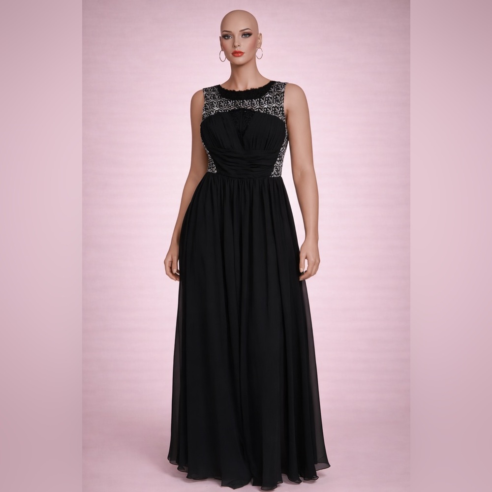 LightInTheBox Black Sequin Chiffon Evening Gown Size 14 NWT Formal Dress